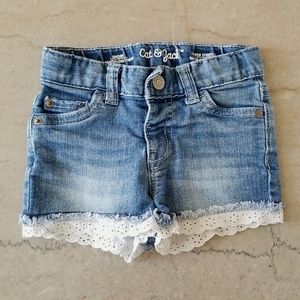 Girl's Cat & Jack Stretch Jean Shorts with Lace Trim - Size 12m
